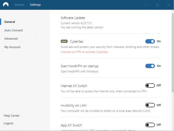 Einstellungen von NordVPN